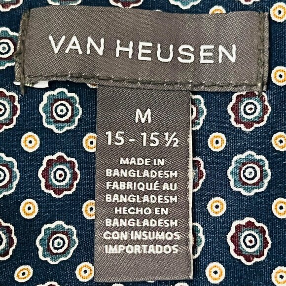Van Heusen Men's Navy Floral Print Button-Up Shirt Size M 15-15.5 Long Sleeve - Picture 7 of 10